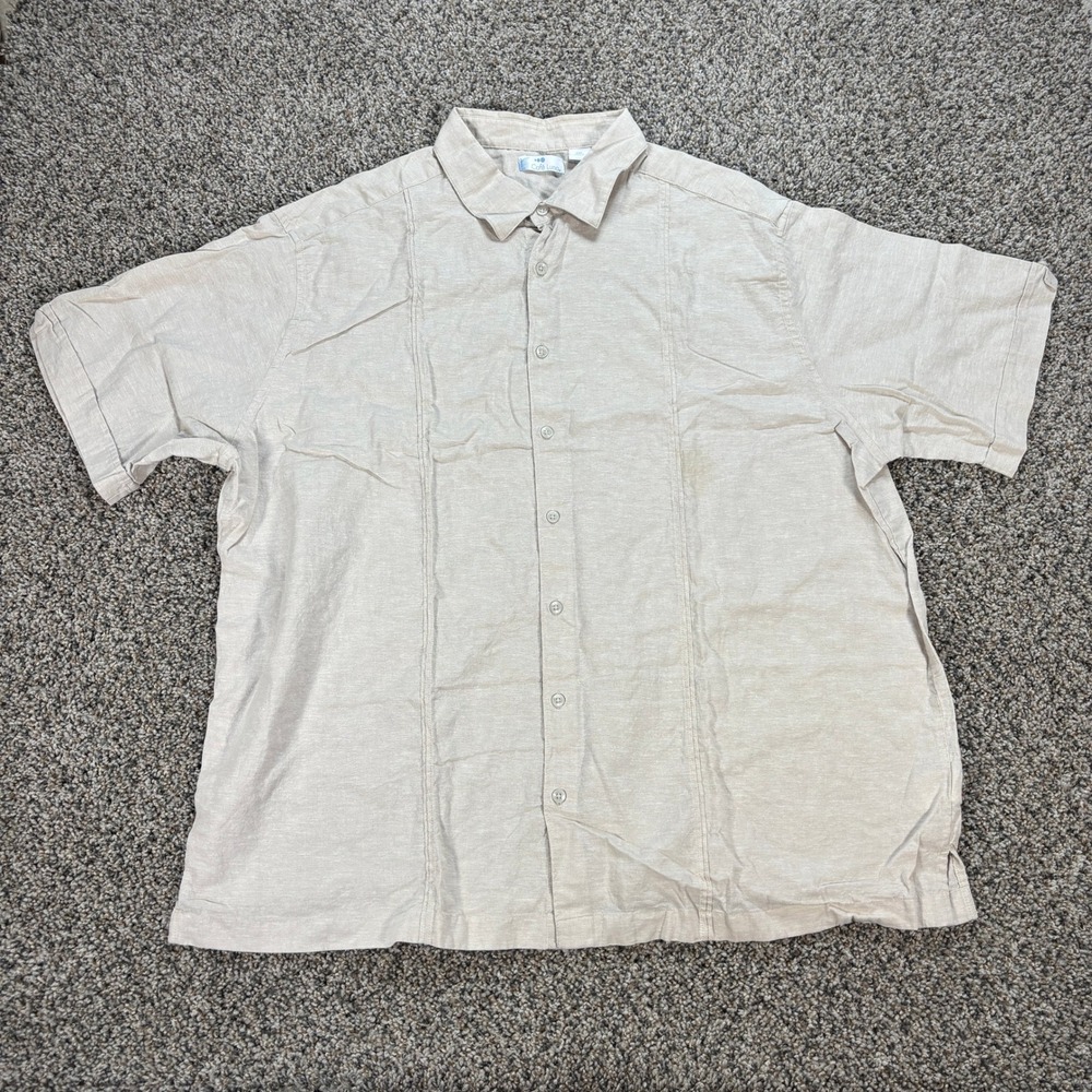 Cafe Luna Men's 2XL Beige Short Sleeve Button Down Shirt Pleated Front Casual